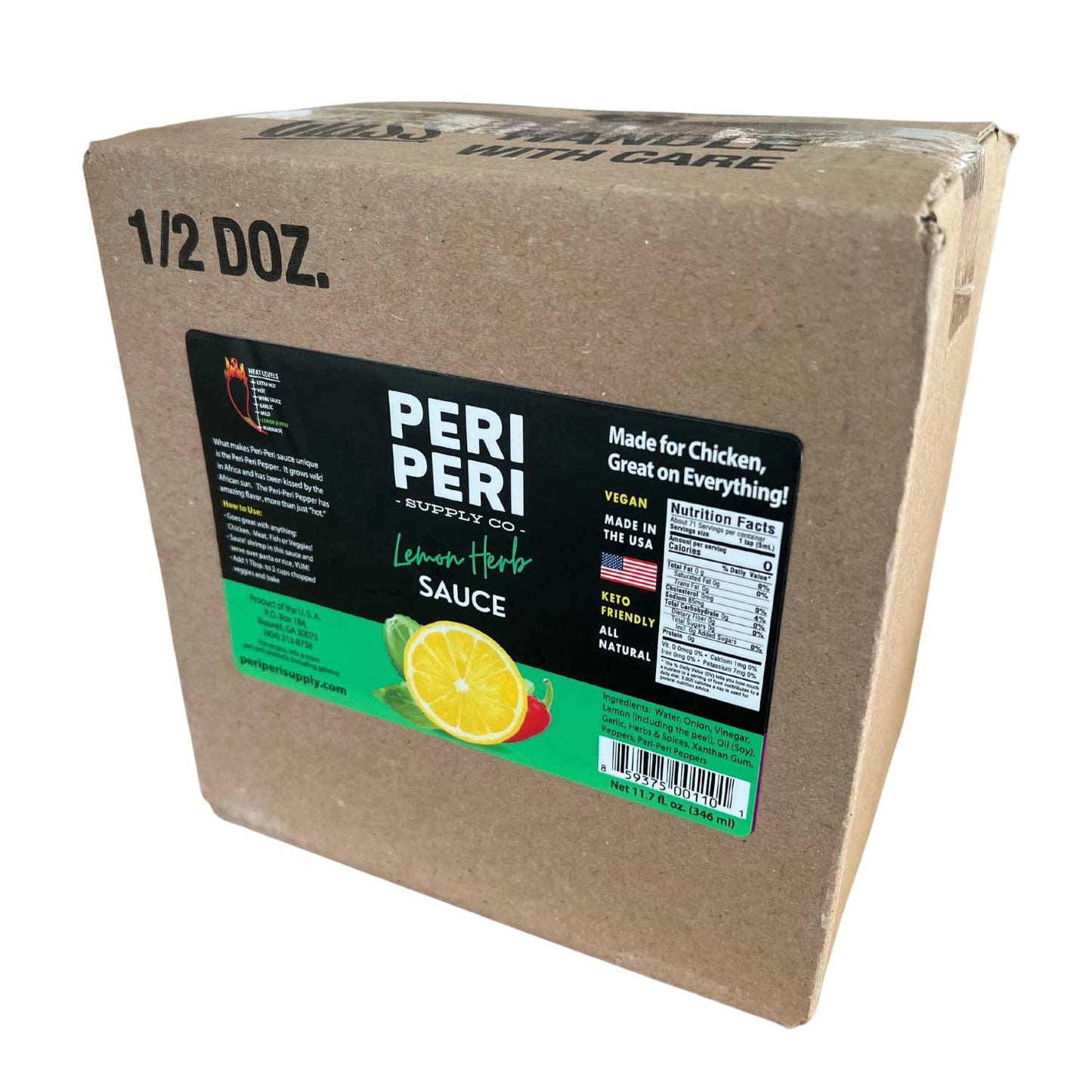 Lemon Herb Peri Peri sauce - Very Mild Heat level - Wholesale 4 Gallons per case, Vegan, Gluten Free, Sugar Free, Made in America, Keto and Paleo Friendly