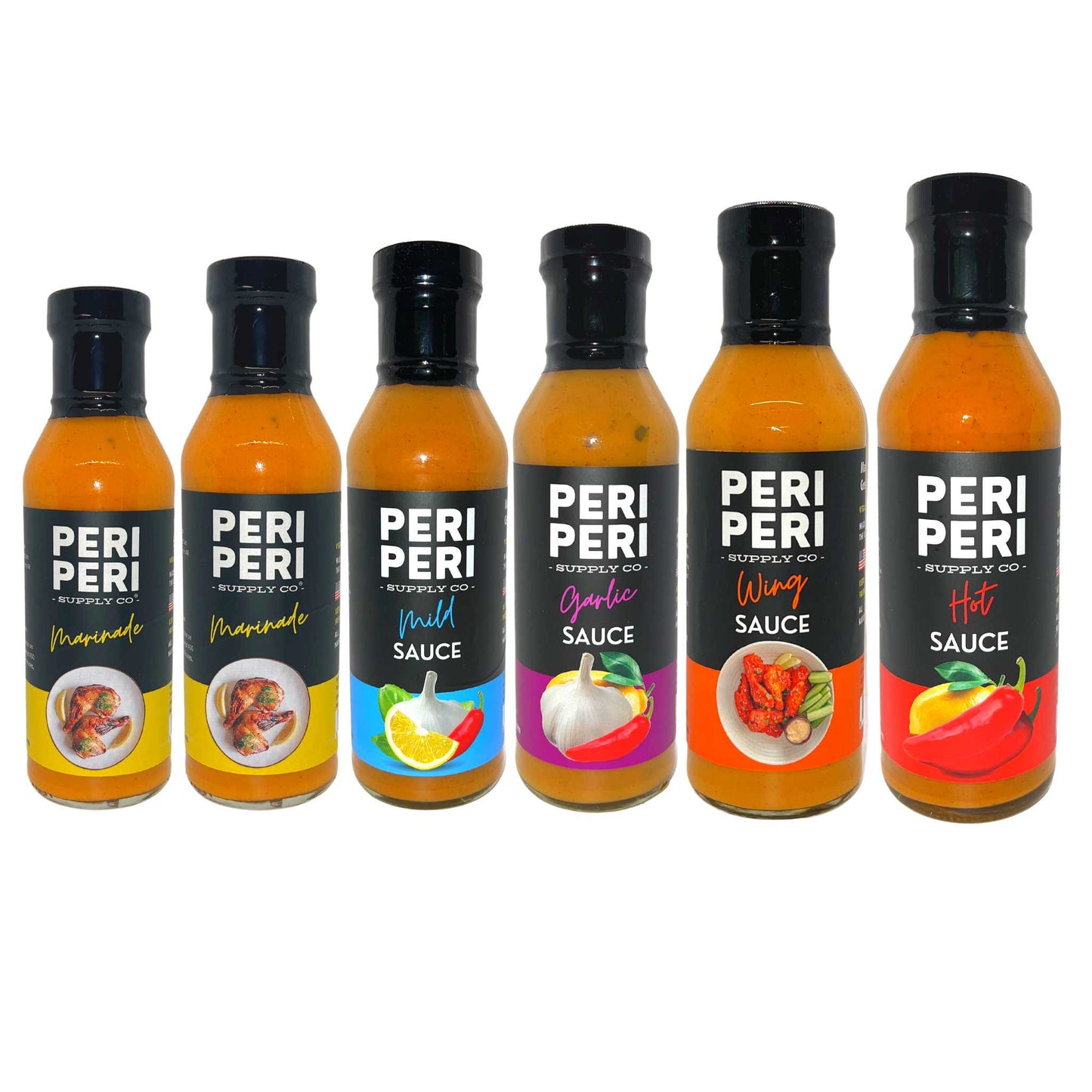 Free Shipping on Peri Peri Sauce!  Get 2 Peri Peri Mariandes, 1 Mild Peri Peri, 1 Garlic Peri Peri, 1 Peri Peri Wing and 1 Peri Peri Hot Sauce