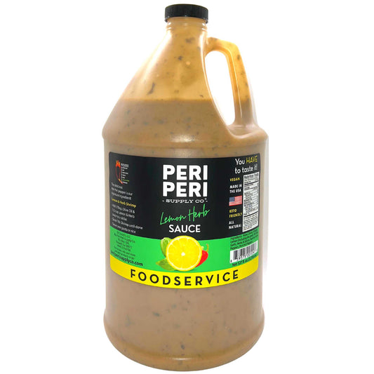 Lemon Herb Peri Peri sauce - Very Mild Heat level - Wholesale 4 Gallons per case, Vegan, Gluten Free, Sugar Free, Made in America, Keto and Paleo Friendly