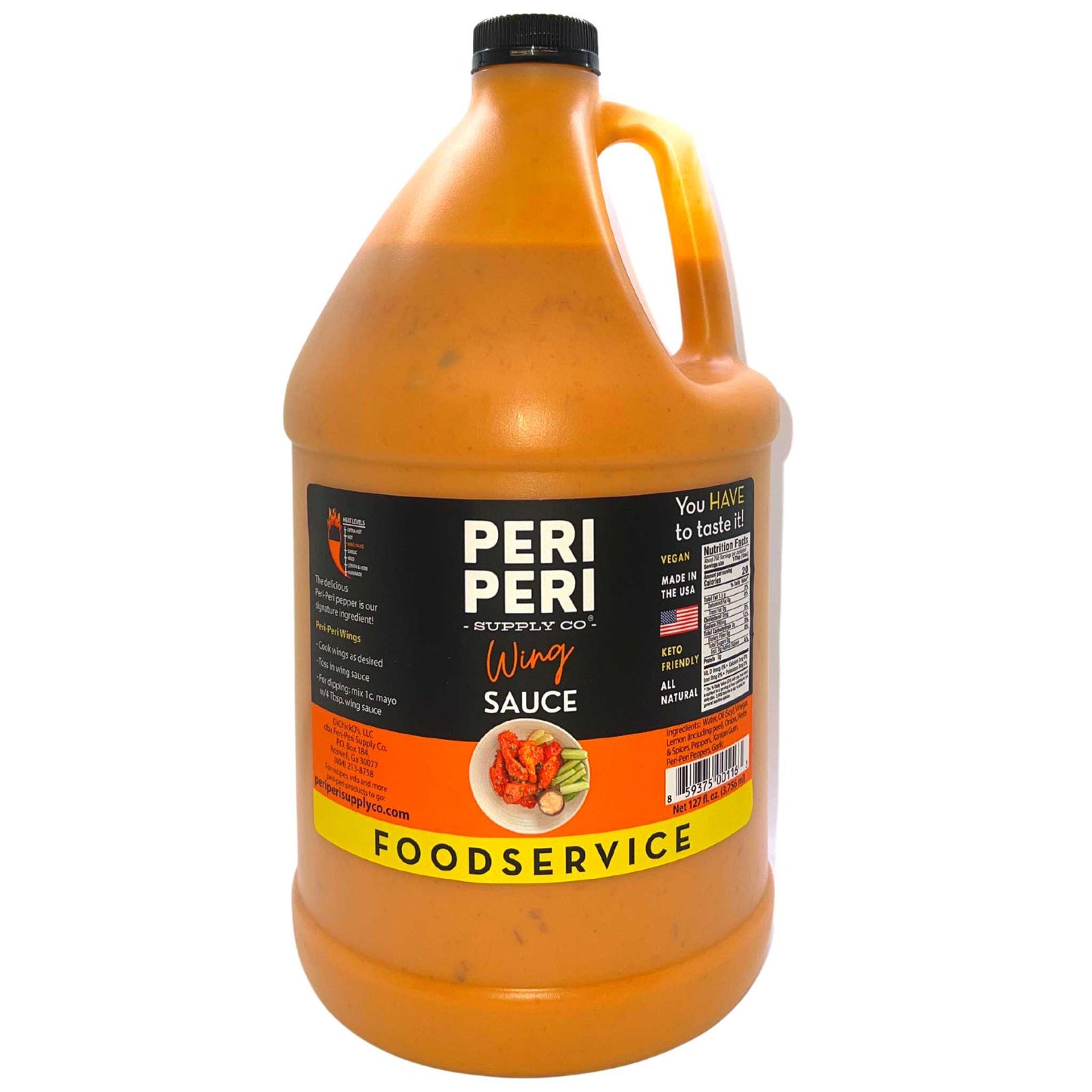 Peri Peri Wing sauce - Medium Heat level - Wholesale 4 Gallons per case, Vegan, Gluten Free, Sugar Free, Made in America, Keto and Paleo Friendly