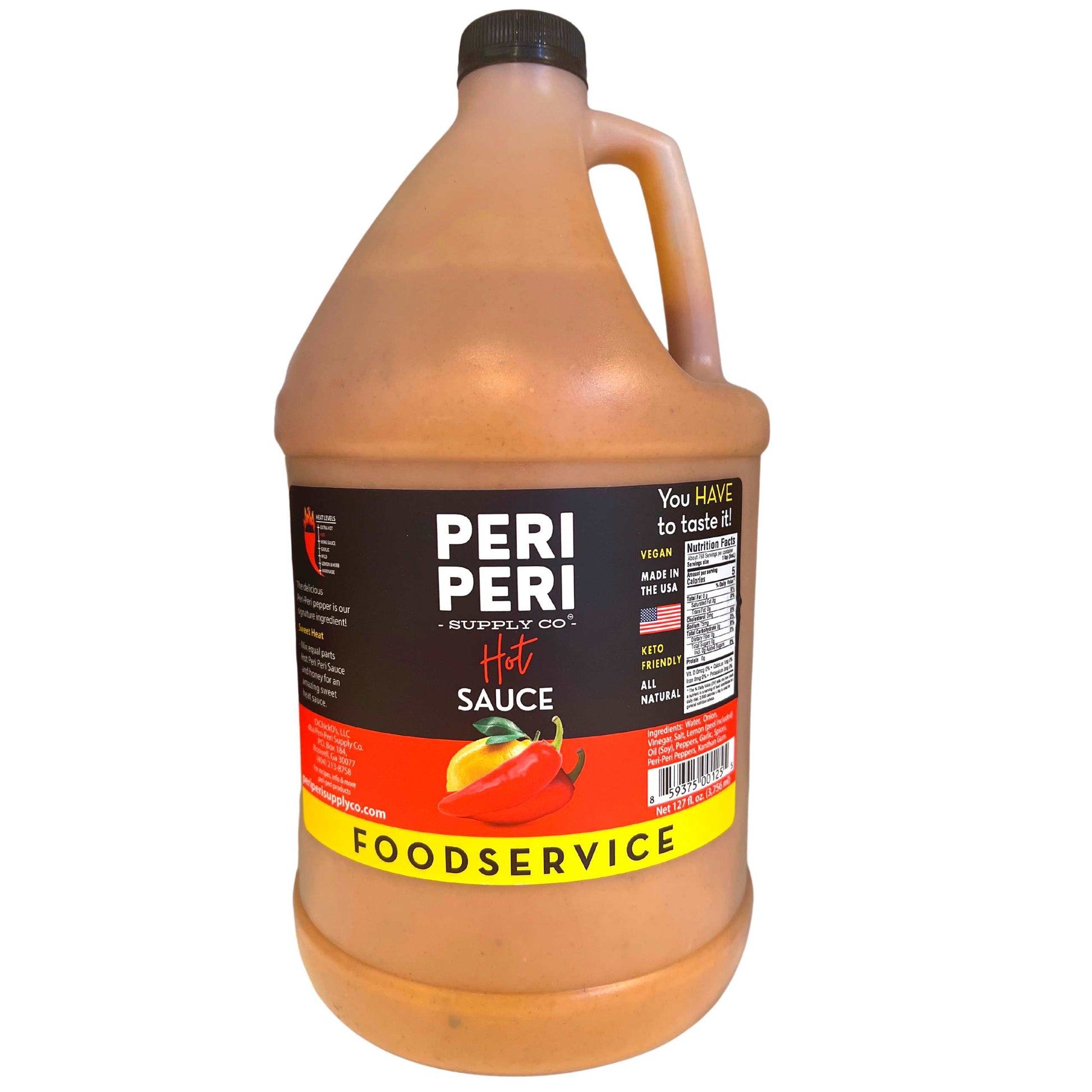 Hot Peri Peri sauce - The Peri Peri Standard - Wholesale 4 Gallons per case, Vegan, Gluten Free, Sugar Free, Made in America, Keto and Paleo Friendly
